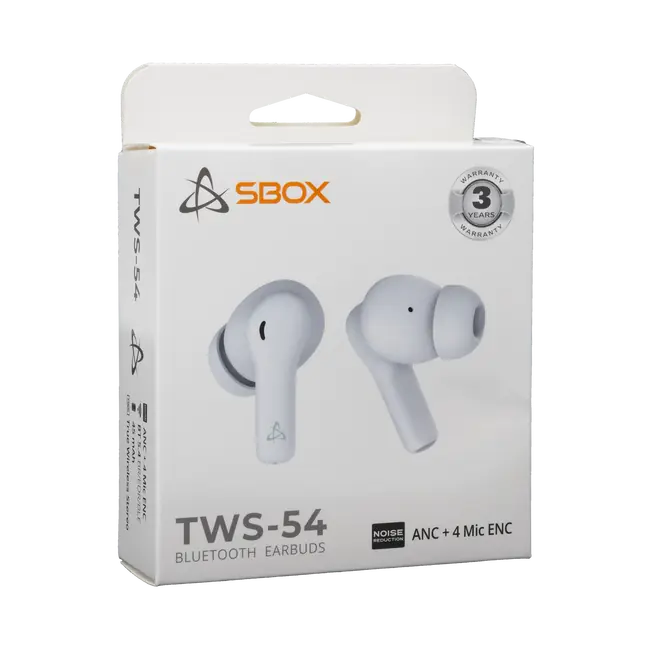 SBOX EARBUDS EB-TWS54 - White / Bluetooth / ANC / 4 Microphones / ENC