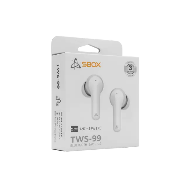 SBOX EARBUDS EB-TWS99 - White / Bluetooth / ANC / 4 Microphones / ENC