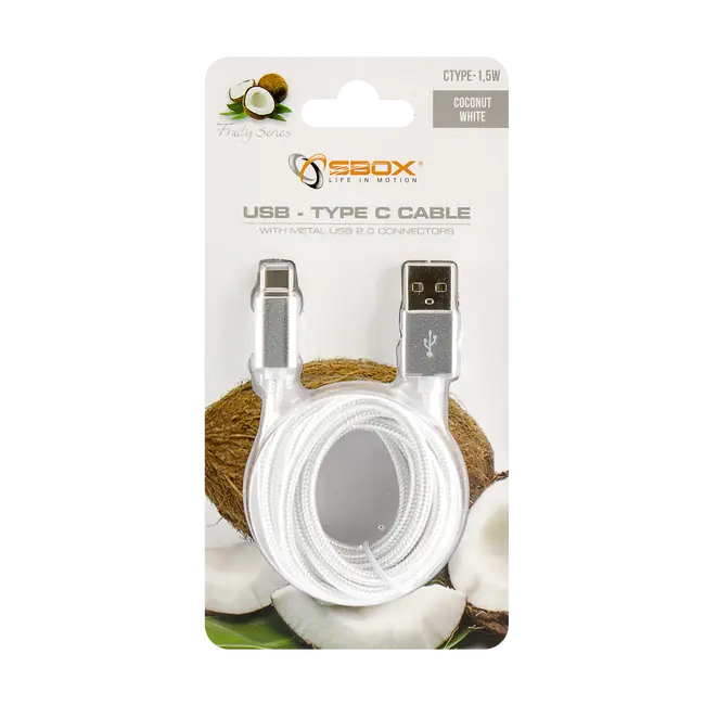 KABEL SBOX USB->TYPE C M/M 1,5M Fruity Bijeli