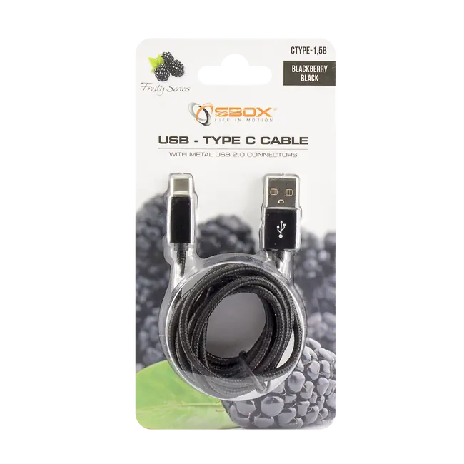 KABEL SBOX USB->TYPE C M/M 1,5M Fruity Crni