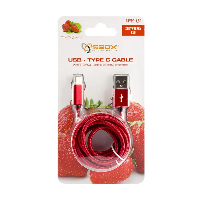 KABEL SBOX USB->TYPE C M/M 1,5M Fruity Crveni