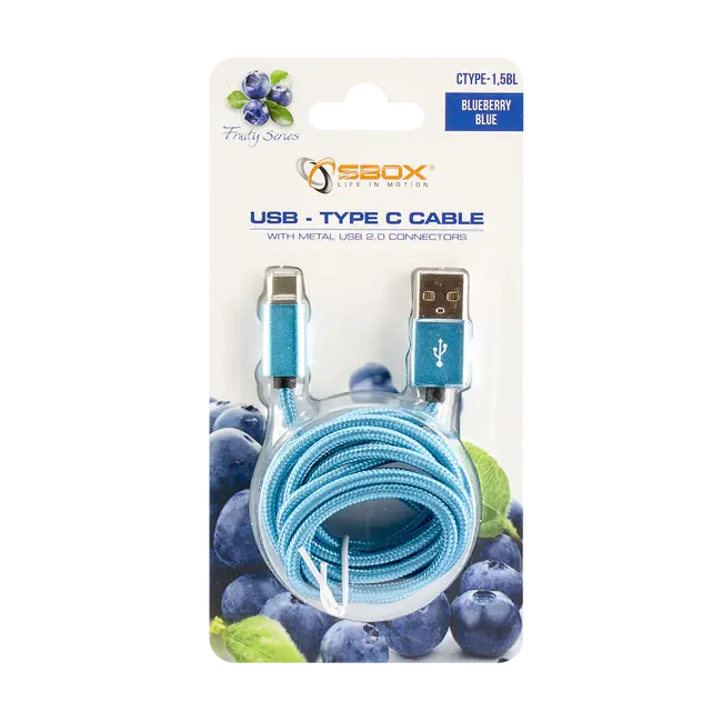 KABEL SBOX USB->TYPE C M/M 1,5M Fruity Plavi