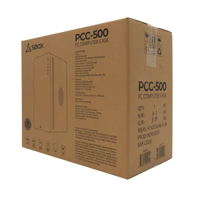 SBOX PCC-500B ATX PC Case with PSU-400 400W Power Supply - Black