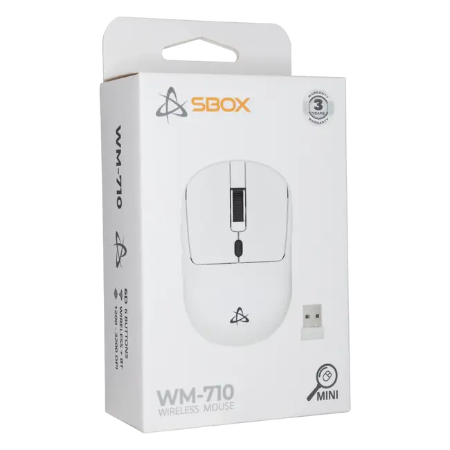 SBOX WM-710 Bluetooth and 2.4 GHz Rechargeable Wireless Mouse - White
