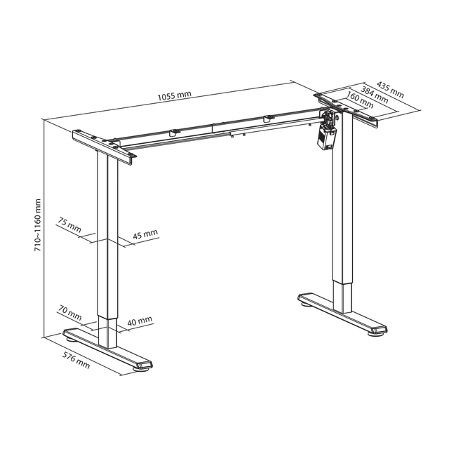 SBOX MD-142-W Electric Standing Desk Frame - 1 Motor - White