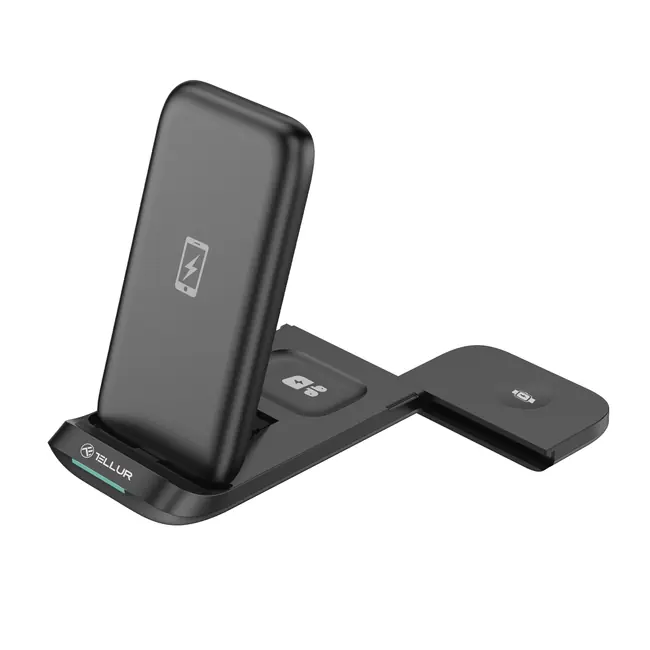 TELLUR 3-IN-1 QI WIRELESS DESK CHARGER, 15W, QI CERTIFIED, FOLDABLE, BLACK