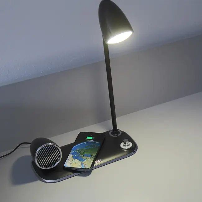 TELLUR NOSTALGIA WIRELESS DESK CHARGER 15W, BLUETOOTH SPEAKER 5W, DESK LAMP, BLACK