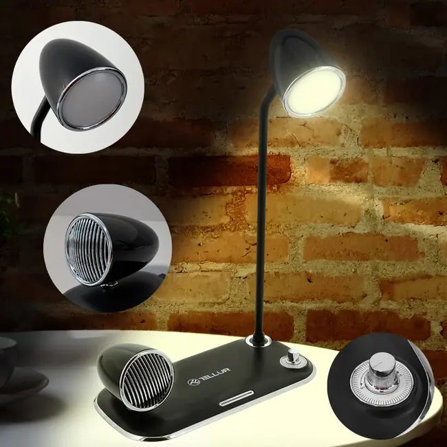 TELLUR NOSTALGIA WIRELESS DESK CHARGER 15W, BLUETOOTH SPEAKER 5W, DESK LAMP, BLACK