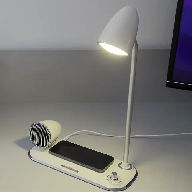 TELLUR NOSTALGIA WIRELESS DESK CHARGER 15W, BLUETOOTH SPEAKER 5W, DESK LAMP, WHITE