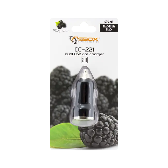 USB AUTO PUNJAČ SBOX CC-221 / 2 ULAZA - 2.1A Crni