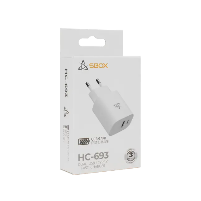USB KUĆNI PUNJAC SBOX HC-693 / 2 ULAZA - 20W QC Bijeli