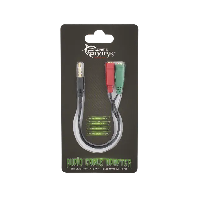 White Shark KABEL 3,5mm x2 F. 3Pin - 3,5mm M. 4Pin 0,2M