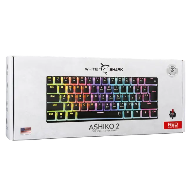 White Shark GK-2202 ASHIKO-2 Keyboard - Black / Mechanical / US - Red Switches
